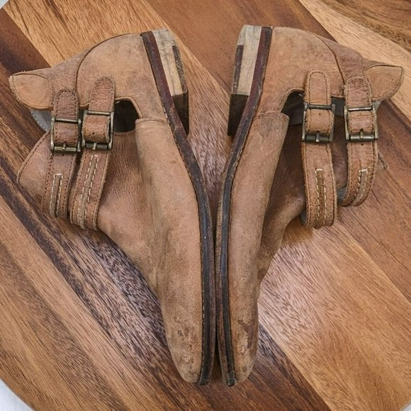 Free People Braeburn Ankle Boot 37 7 Brown Leather Double Side Buckle Distressed - Picture 10 of 14
